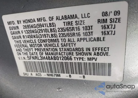 2010 Honda Odyssey Ex from USA, damaged, VIN 5FNRL3H48AB012066